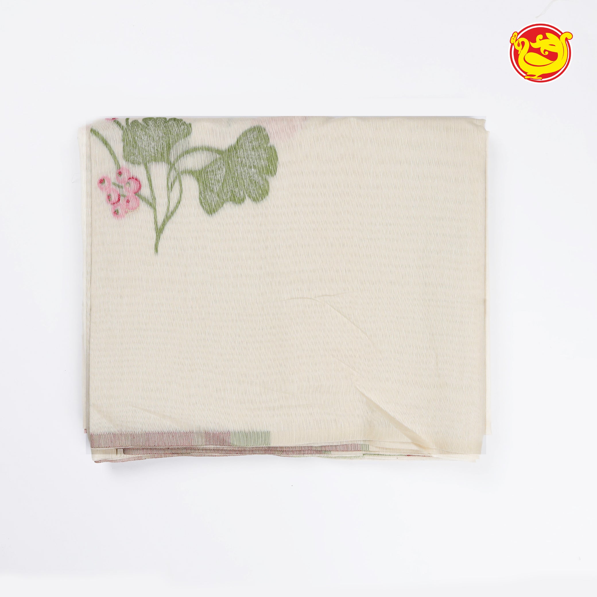 Half white pure cotton saree with floral weaving motifs