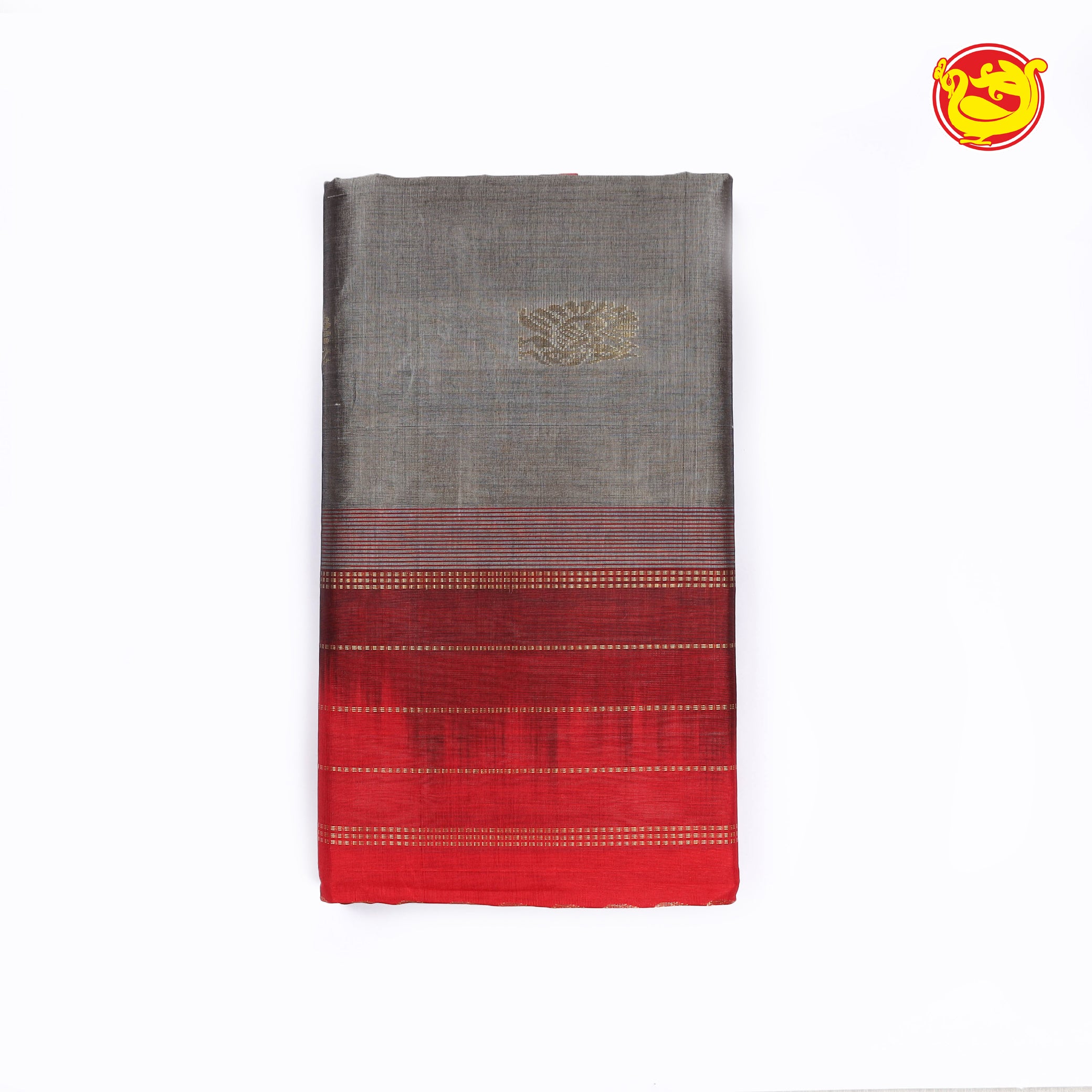 Grey with red pure silk cotton saree