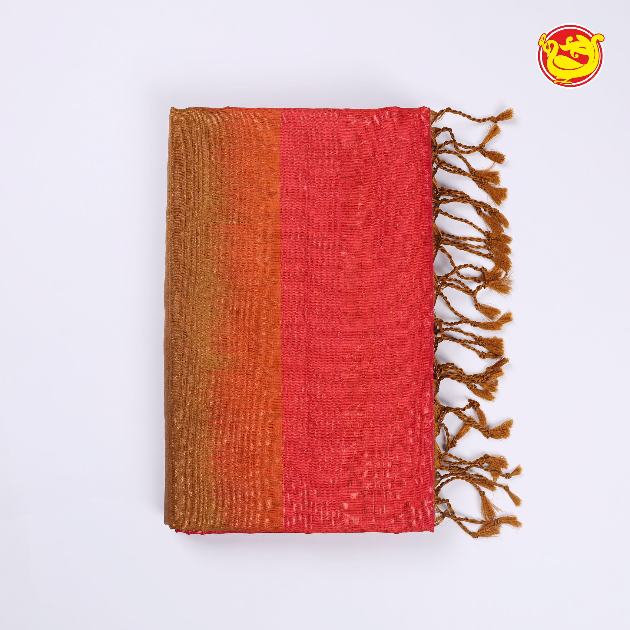 Red with mustard soft silk saree