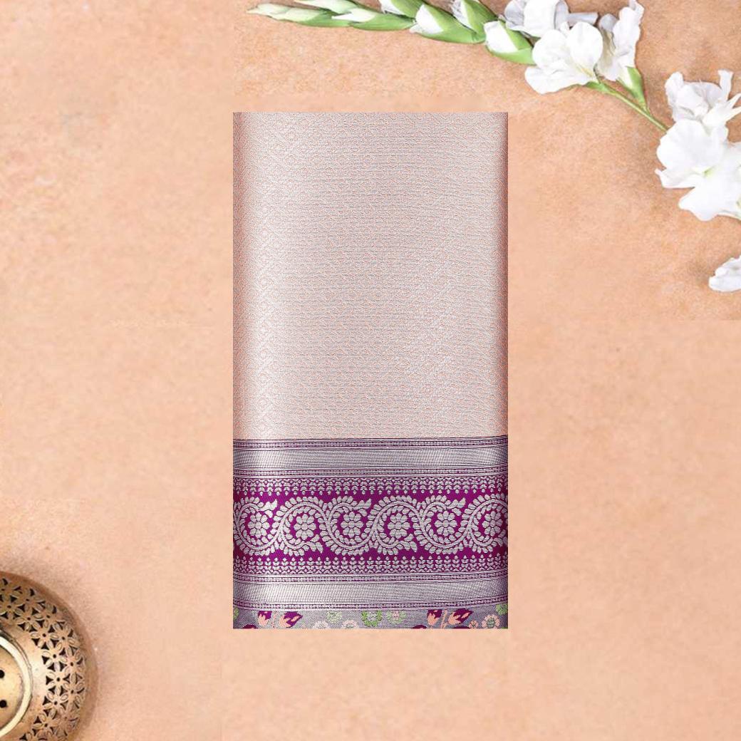 LIGHT PINK WITH PURPLE LITCHI SILK