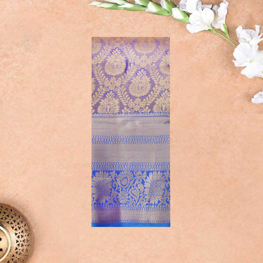 Purple With Blue Floral Design Tissue Silk Saree