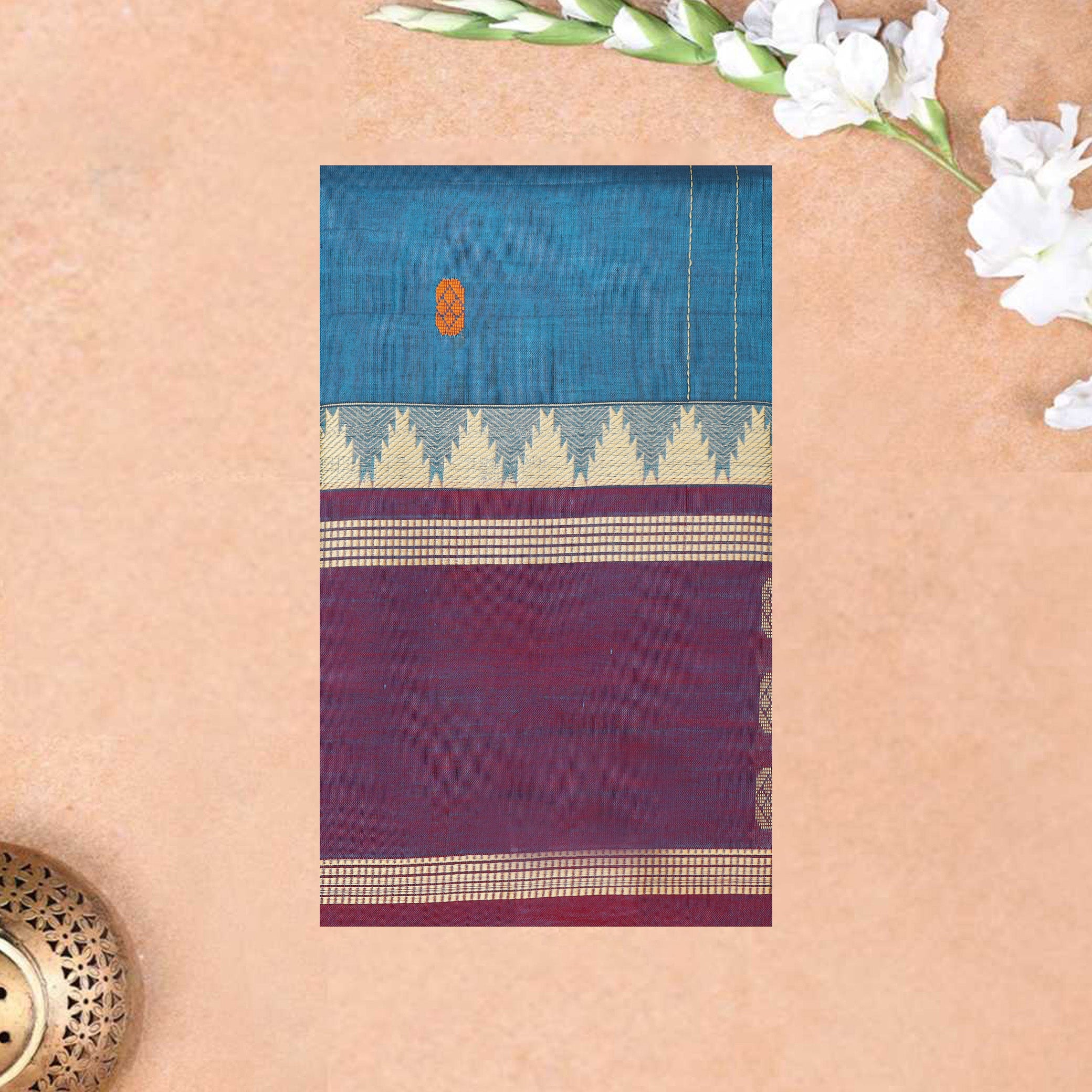 Blue With Purple Pure  Cotton Saree