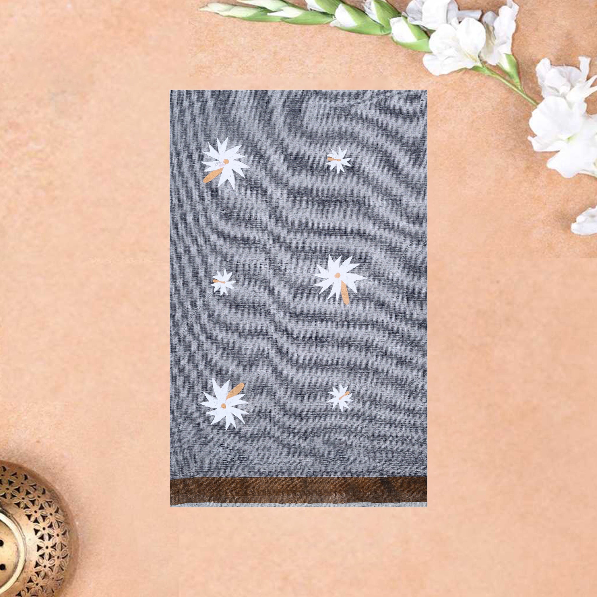Grey Linen Cotton Saree with Contrast Blouse