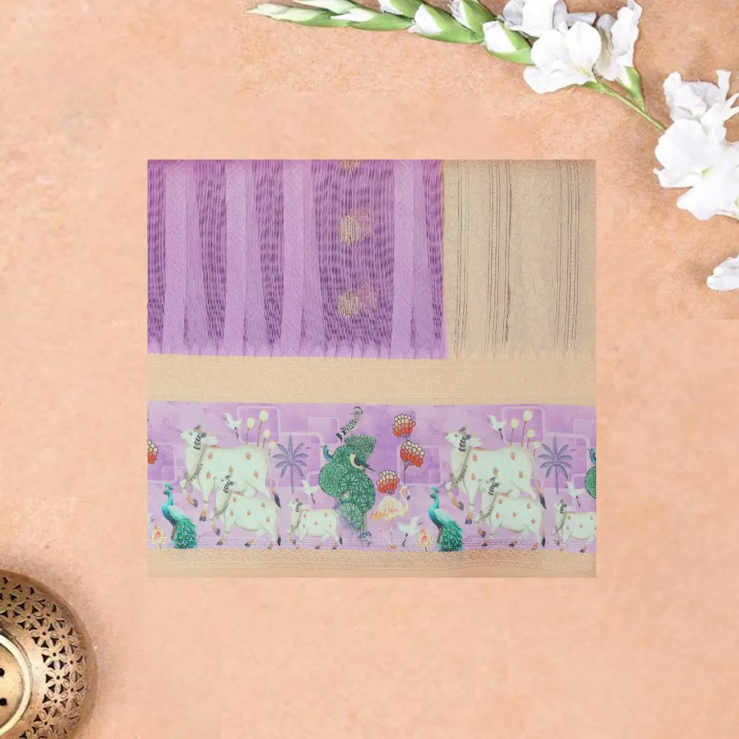 PURPLE Semi Burberry Silk Saree