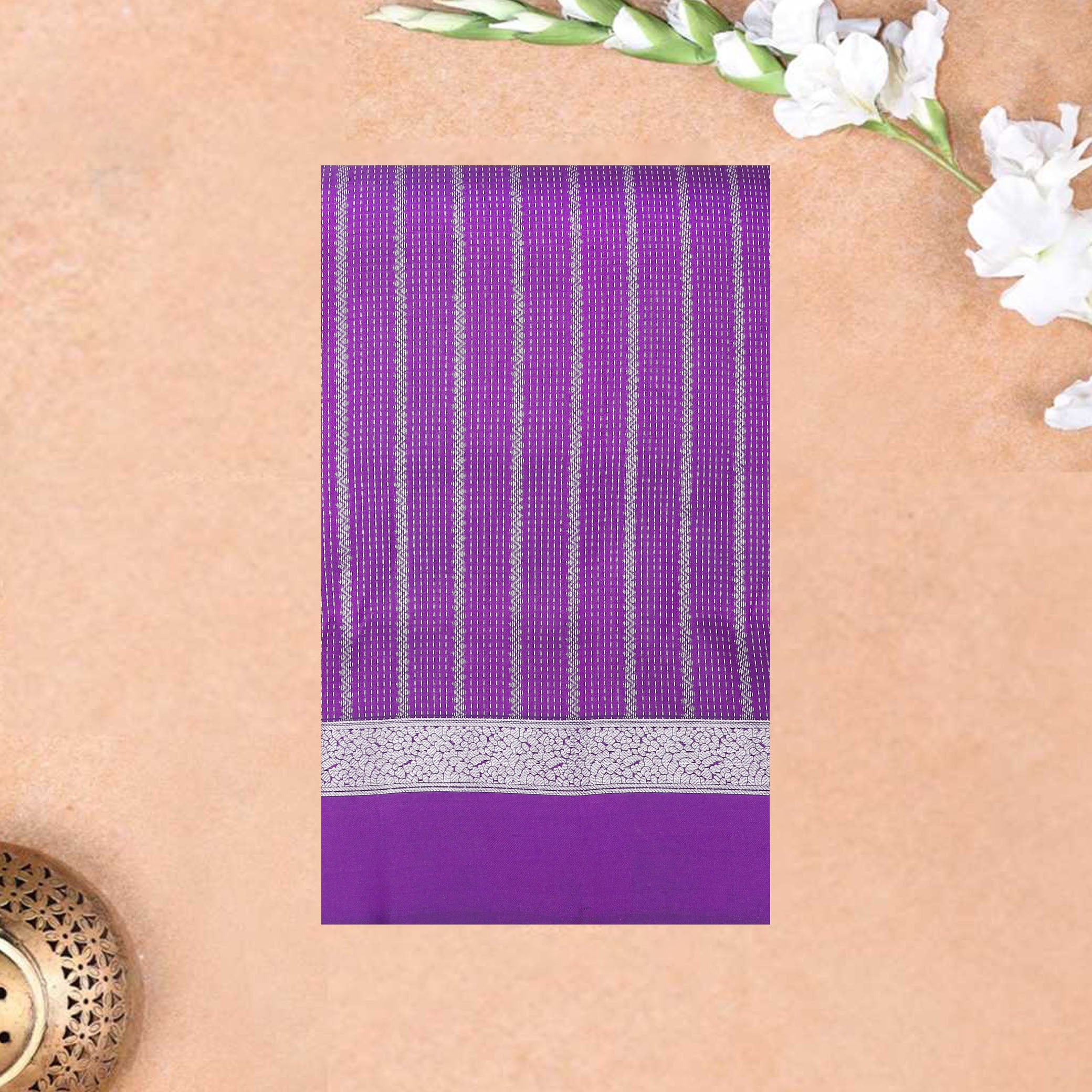 Purple Yuvana Gold Zari Border  Semi Soft Silk Saree