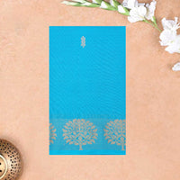 Turquoise Blue Pure Chettinad Cotton Saree without Blouse