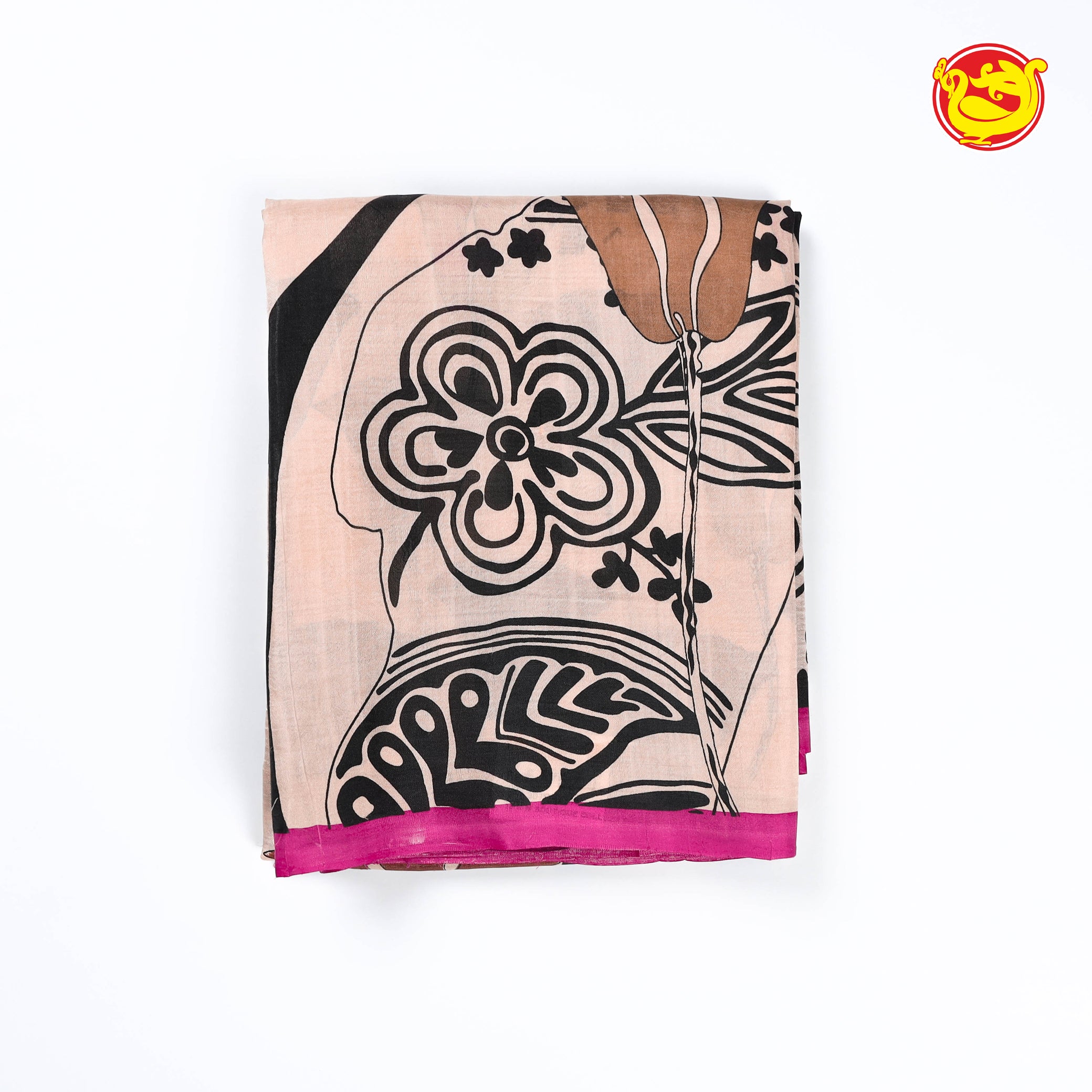 Beige with pink printed silk saree