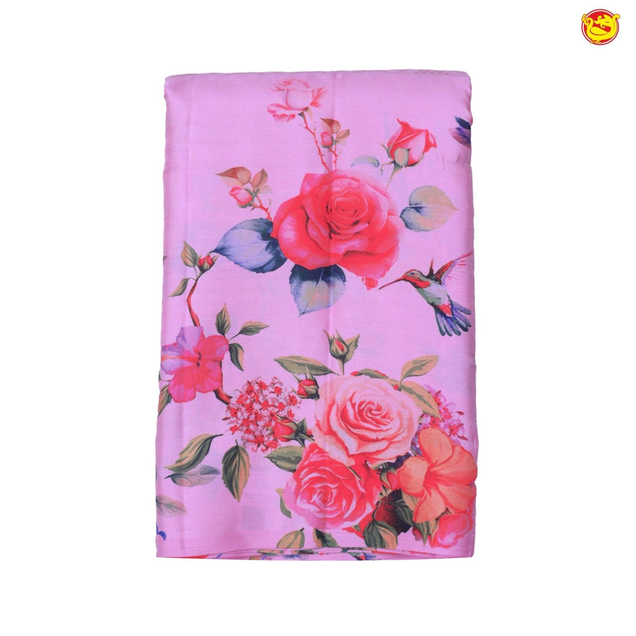 Pink Digital Floral Design Pure Kanjivaram Subhalaya Soft Silk Saree