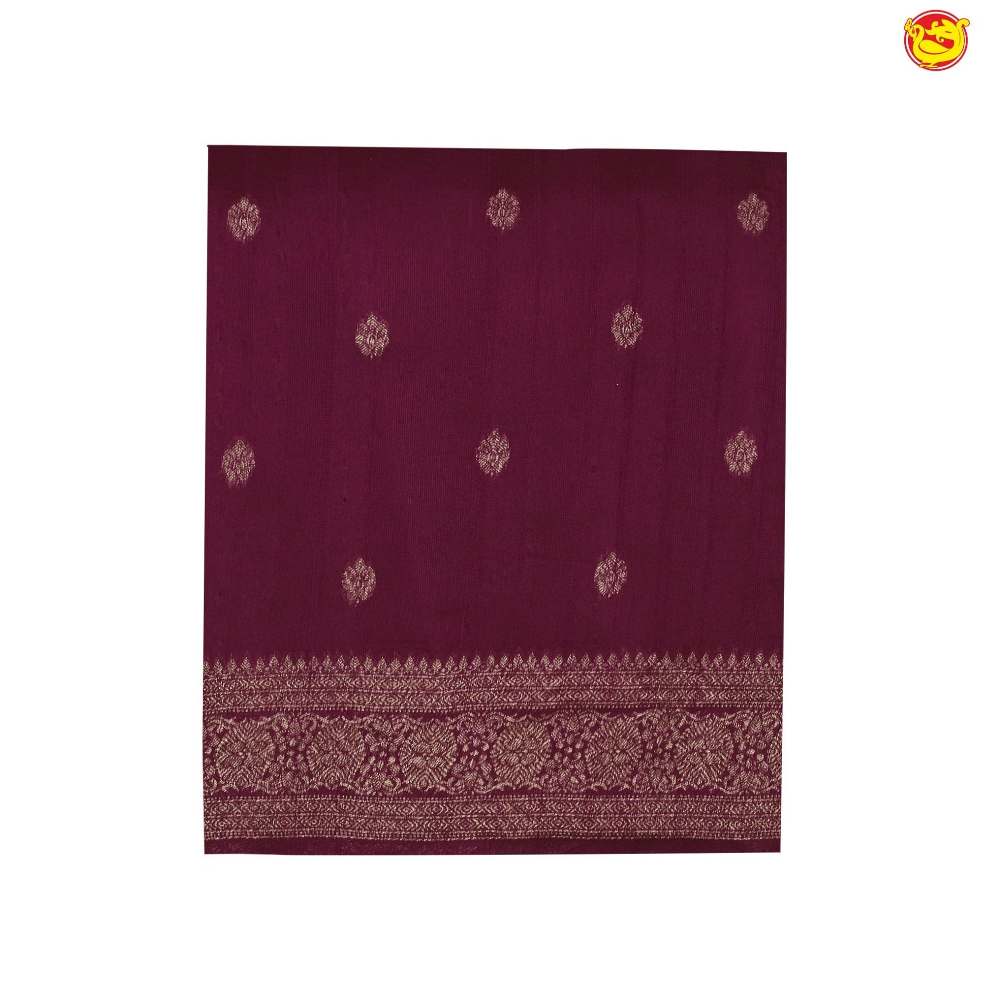 Dark Magenta With Floral Motifs Copper Zari Khadi Banarasi Tussar Silk Saree