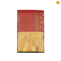 Crimson Red Jacquard Gold Zari Floral Design Pure Kanjivaram Subhalaya Wedding Silk Saree - Thenianantham