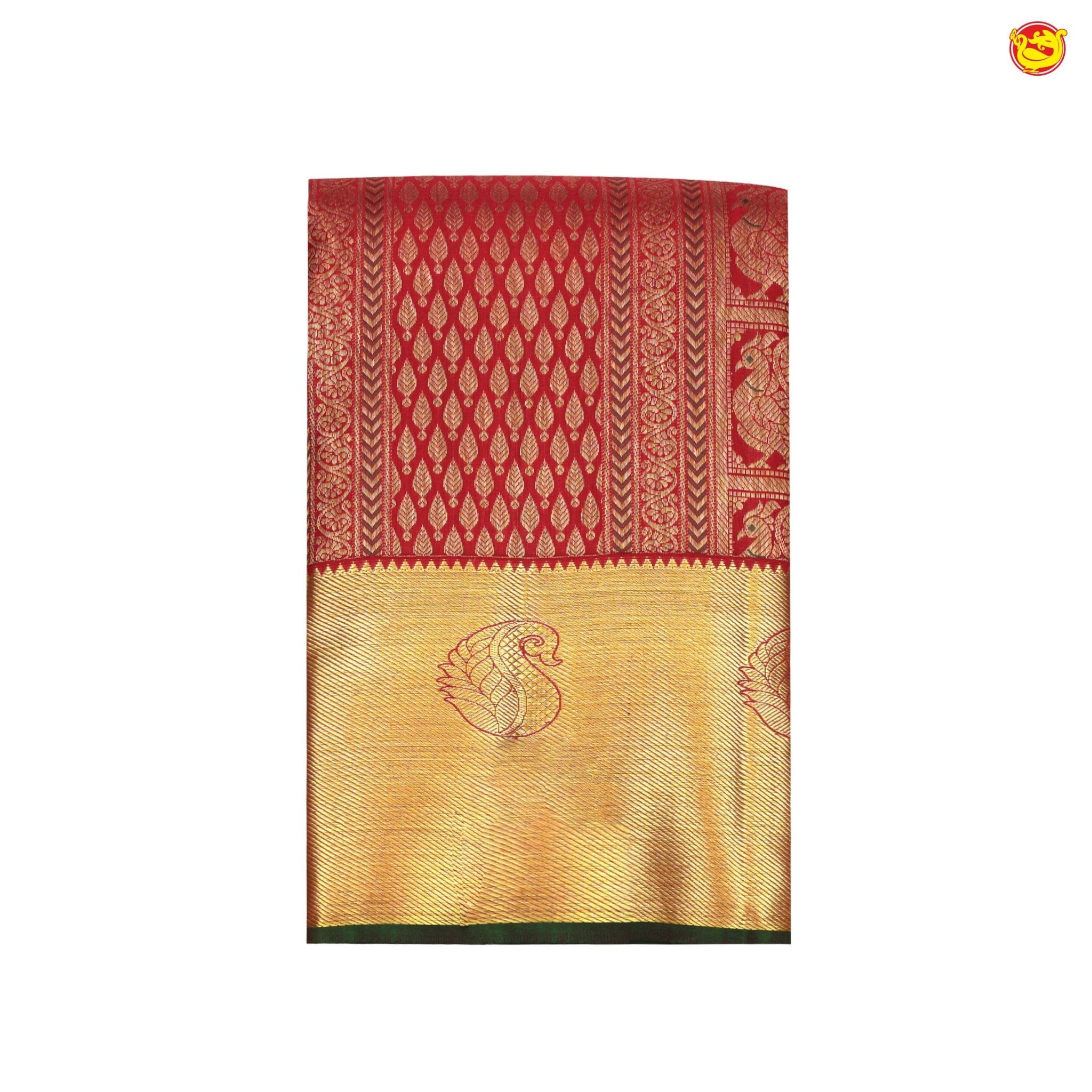 Crimson Red Jacquard Gold Zari Floral Design Pure Kanjivaram Subhalaya Wedding Silk Saree