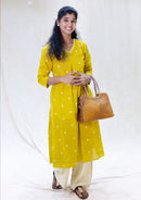 Yazhini- Yellow with white heart-shaped pattern Ladies Branded Co-ord-set Readymade