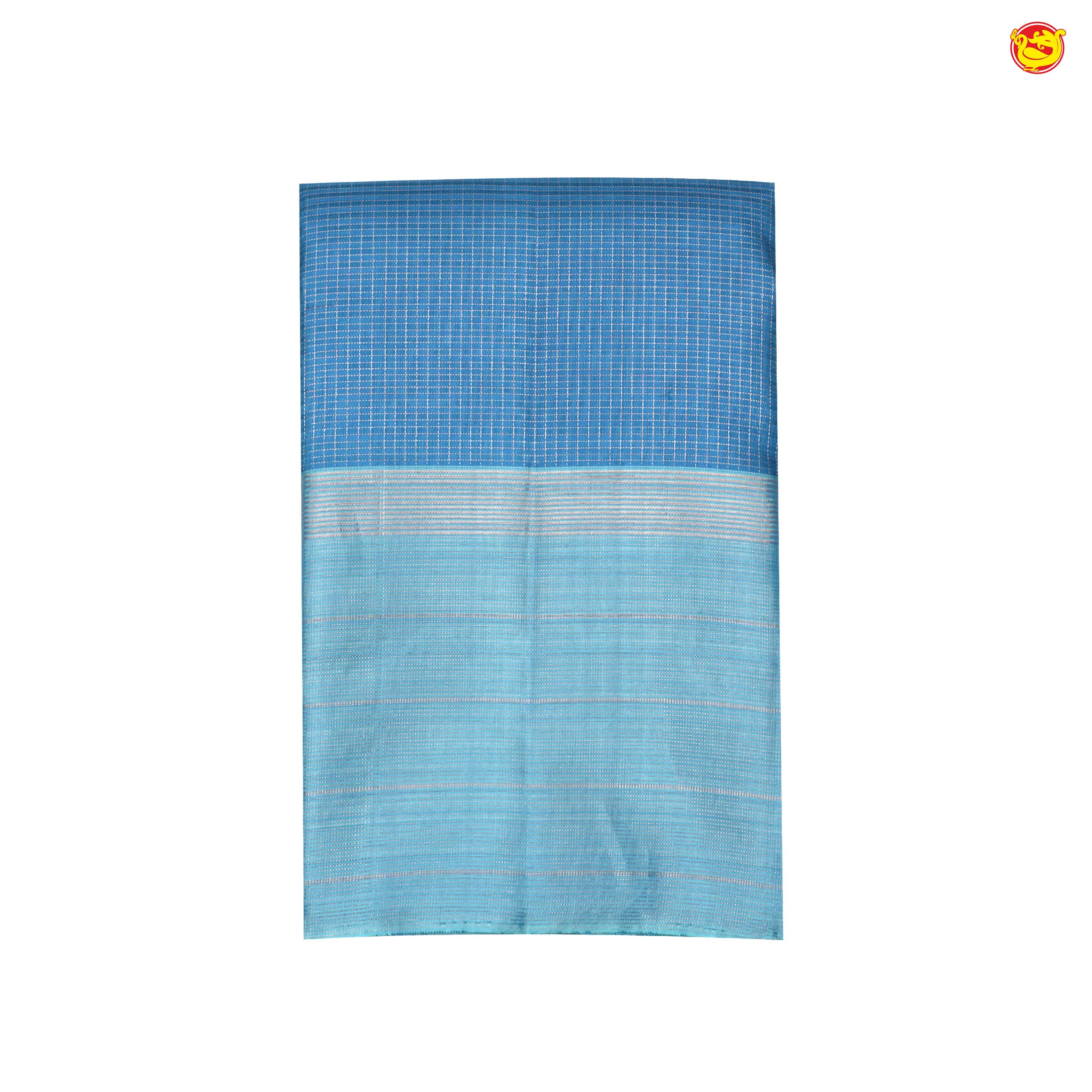 Cobalt Blue With Checked Motifs and Stripes Border Copper Zari Yuvana Pure Soft Silk Saree