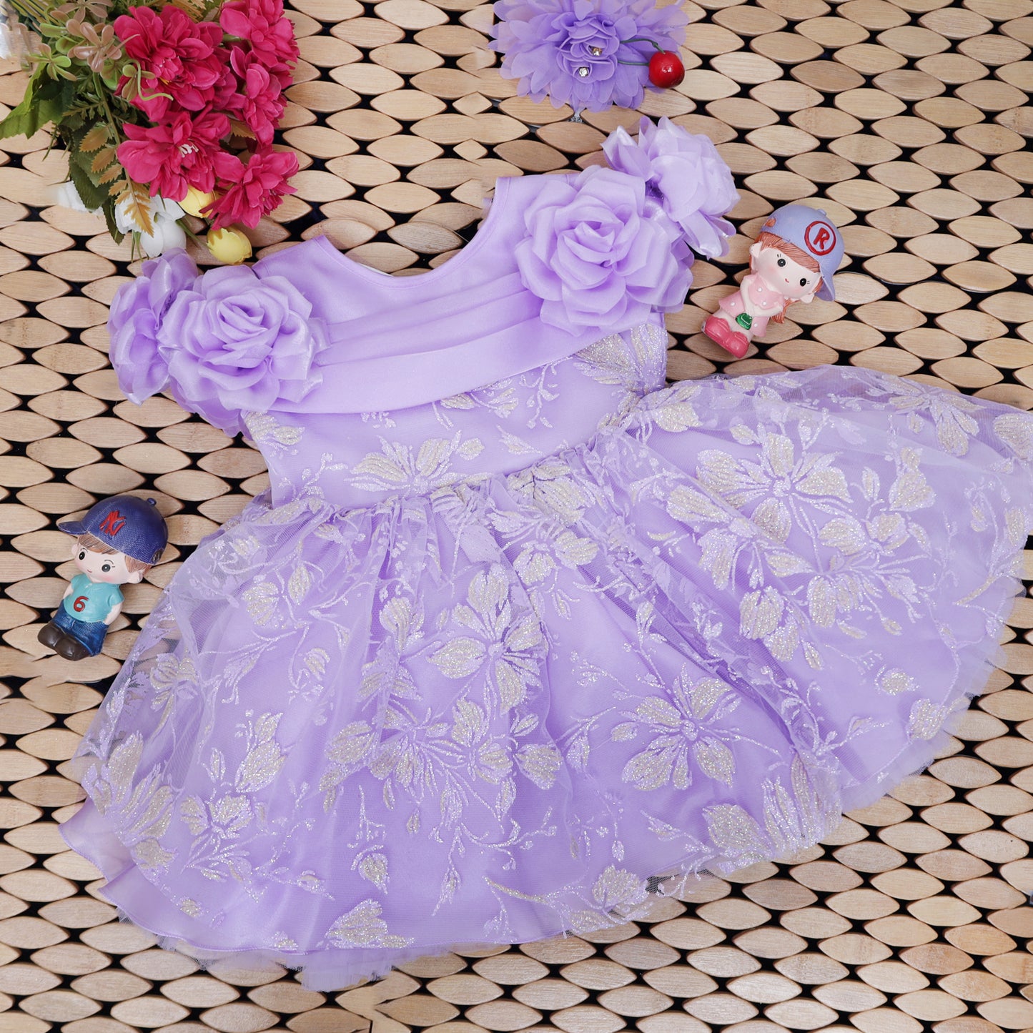 Lavender Color Girls Branded Readymade Short Frock