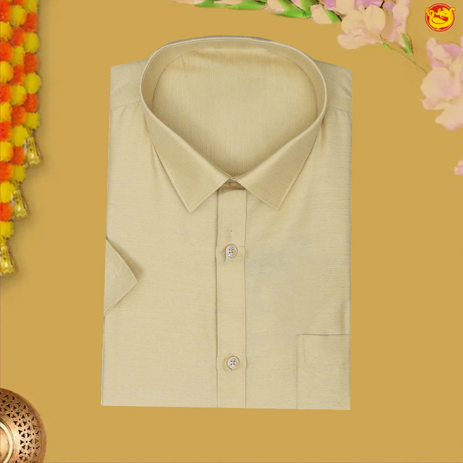 Cream With White Dhoti Readymade Shirt And Matching Border Dhoti Set for Men