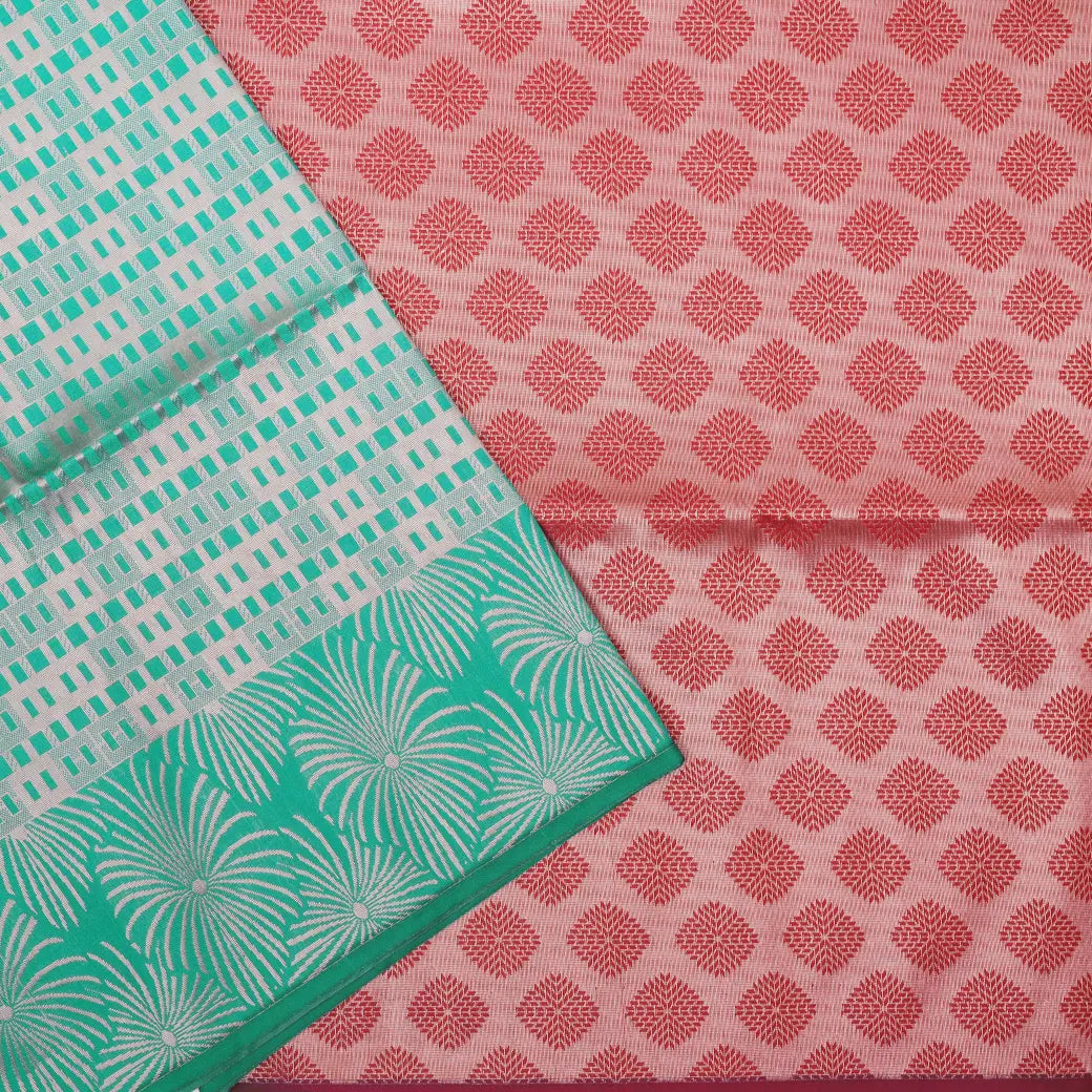 Green with Coral Red Soft Silk