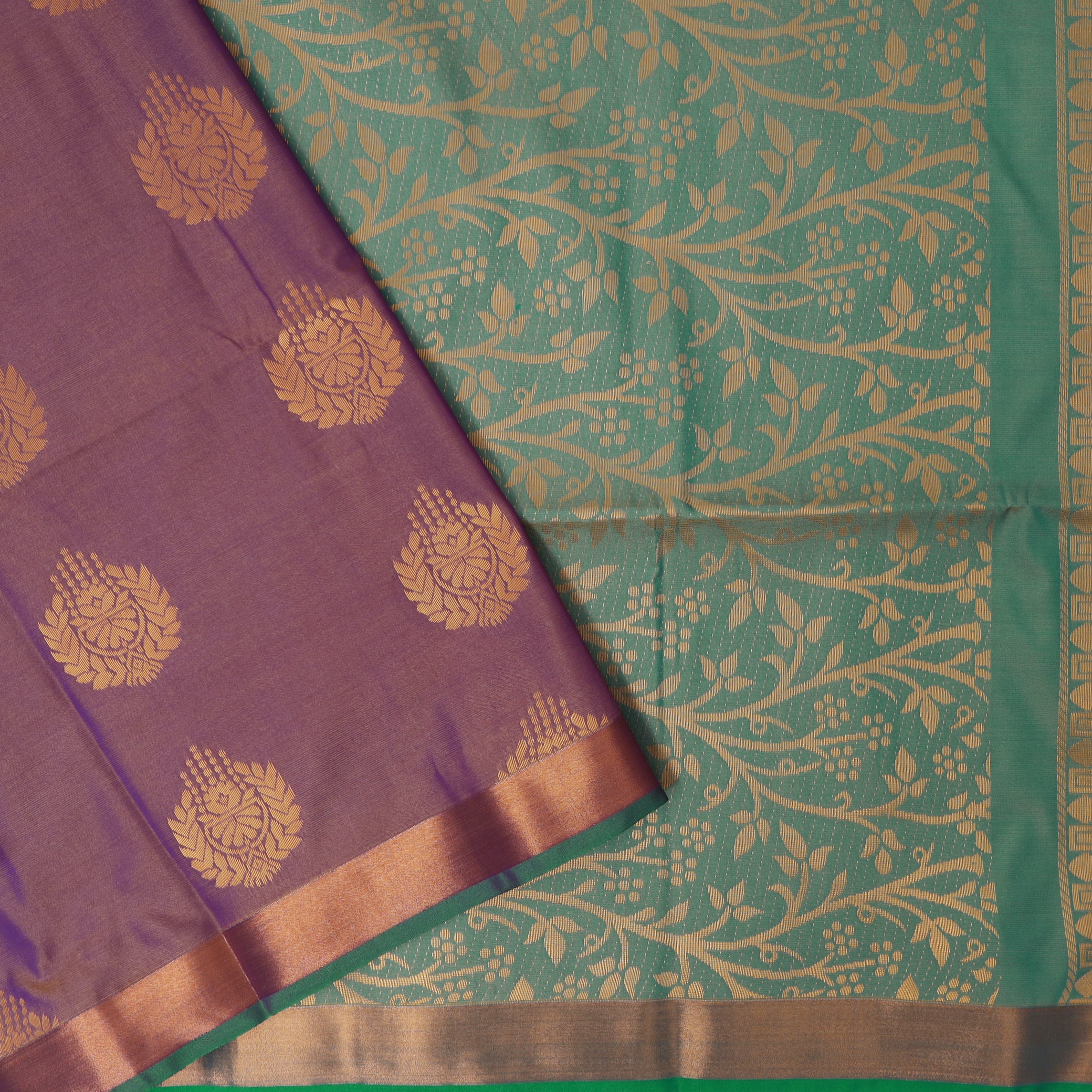 Lavender with rama Green Soft Silk Saree