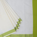 Southloom Exclusive Onam Kerala Traditional  green Border off white  Cotton Saree (Matching Plain Blouse Included)
