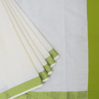 Southloom Exclusive Onam Kerala Traditional  green Border off white  Cotton Saree (Matching Plain Blouse Included)