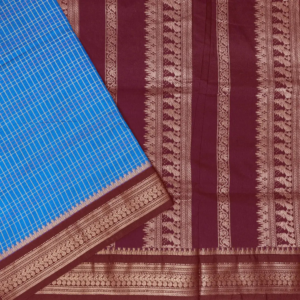 Sky Blue With Maroon Premium Quality Kalyani Cotton Saree