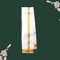 Cream with Gold Men’s Silk Dhoti and Towel set