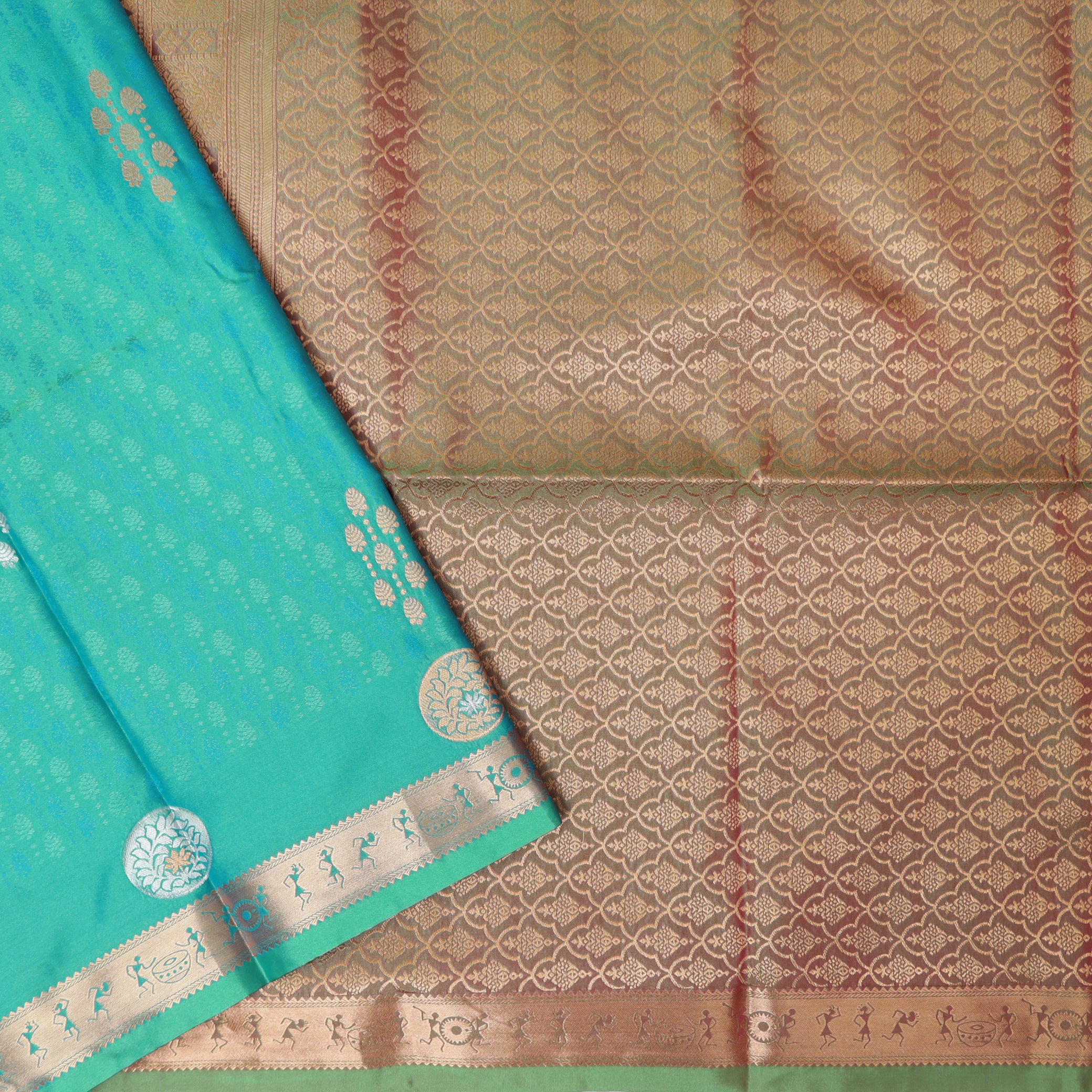 Green With Light Brown Soft Silk Saree