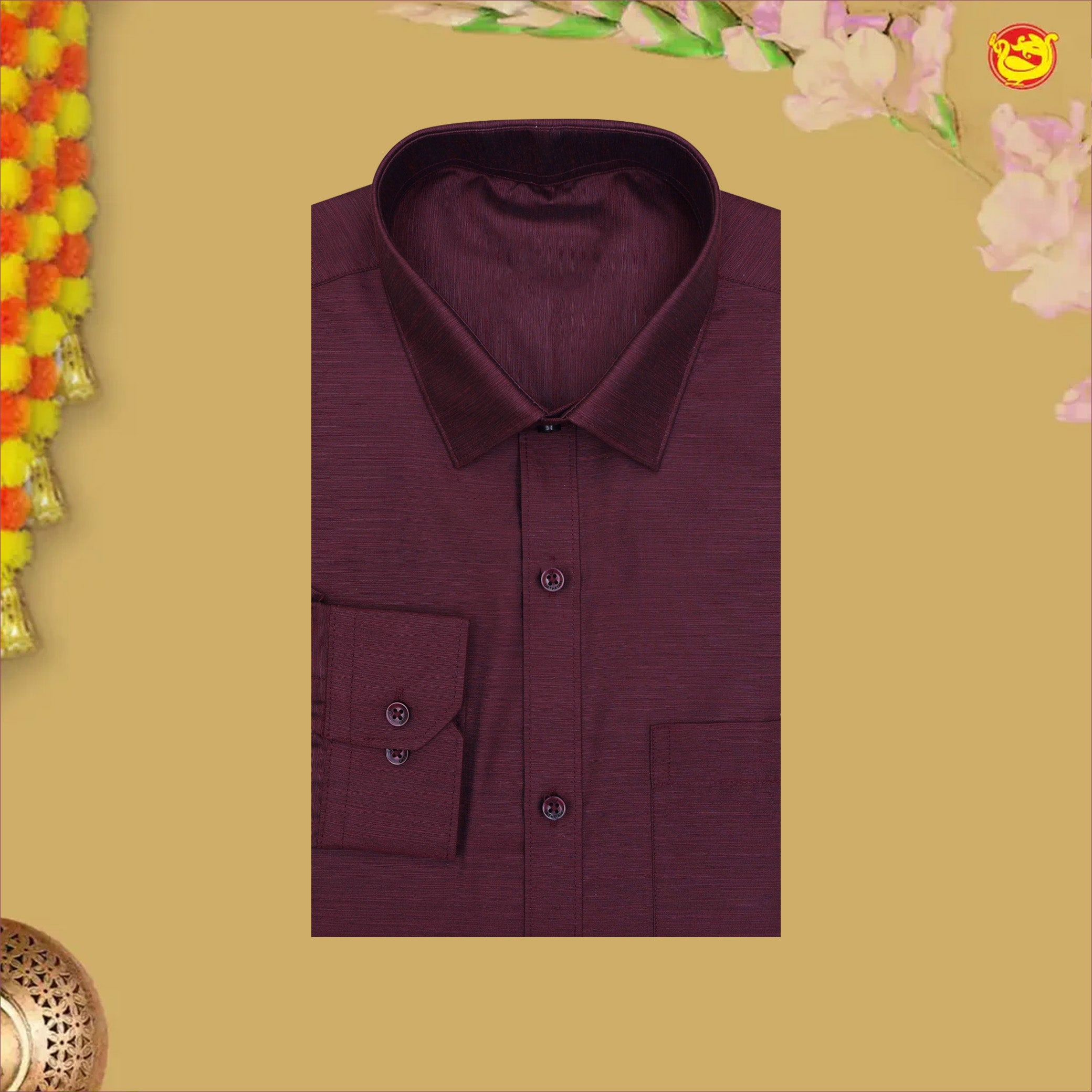 Maroon With White Readymade Shirt And Matching Border Dhoti Set for Men