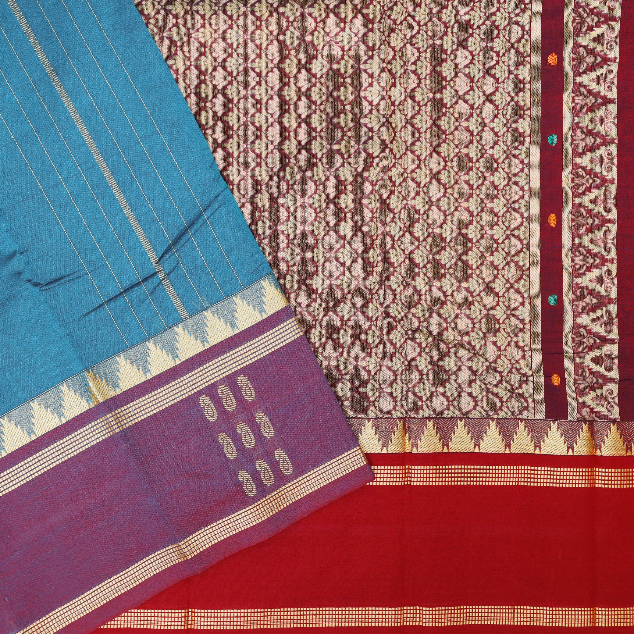 Blue With Purple Pure  Cotton Saree