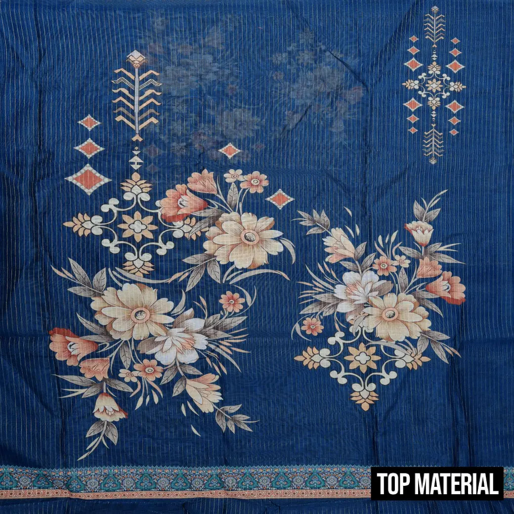 Deep Blue with Cocoa Brown Ladies Cotton Chudithar Set Material