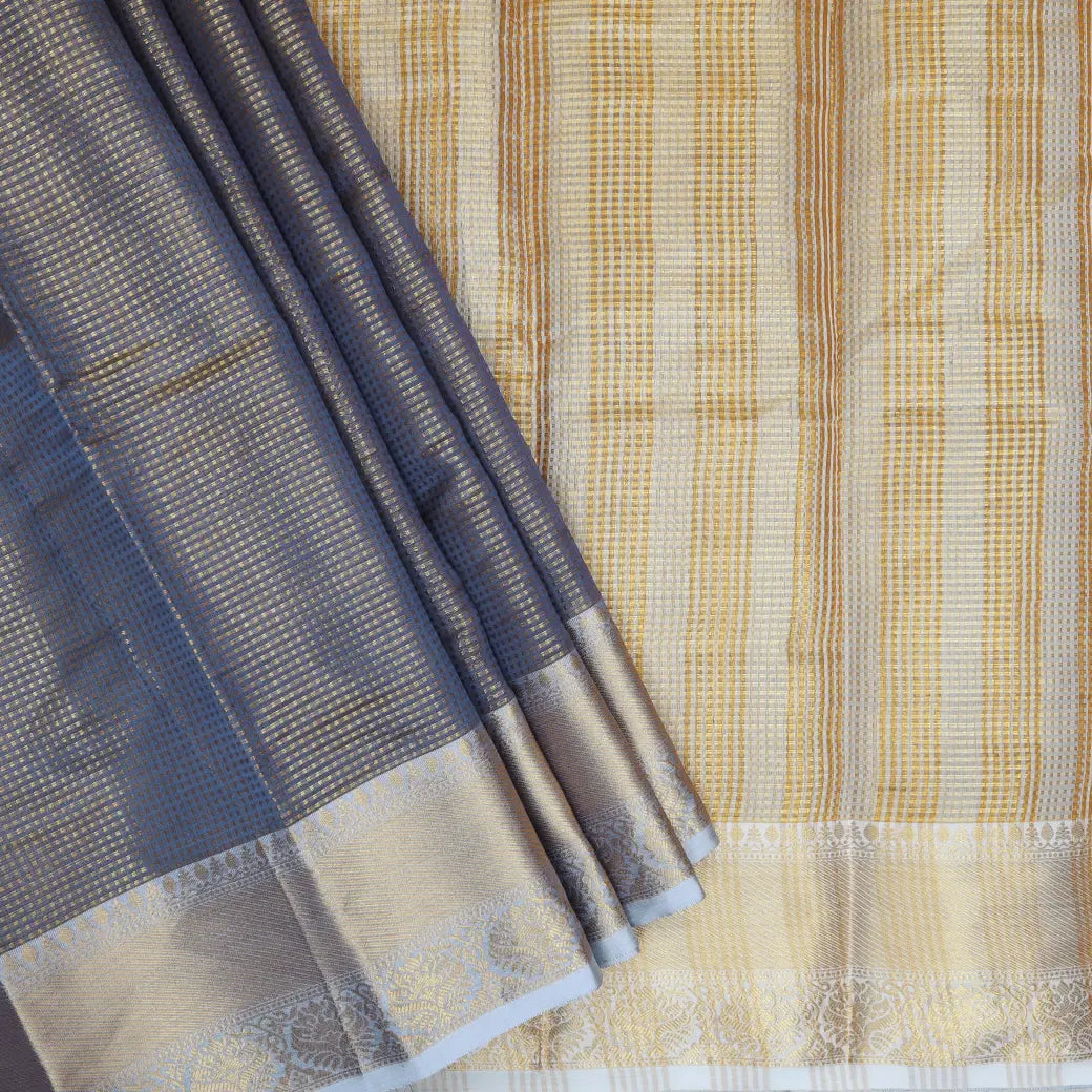 Light Gray with Gold Tissue Semi Silk Saree