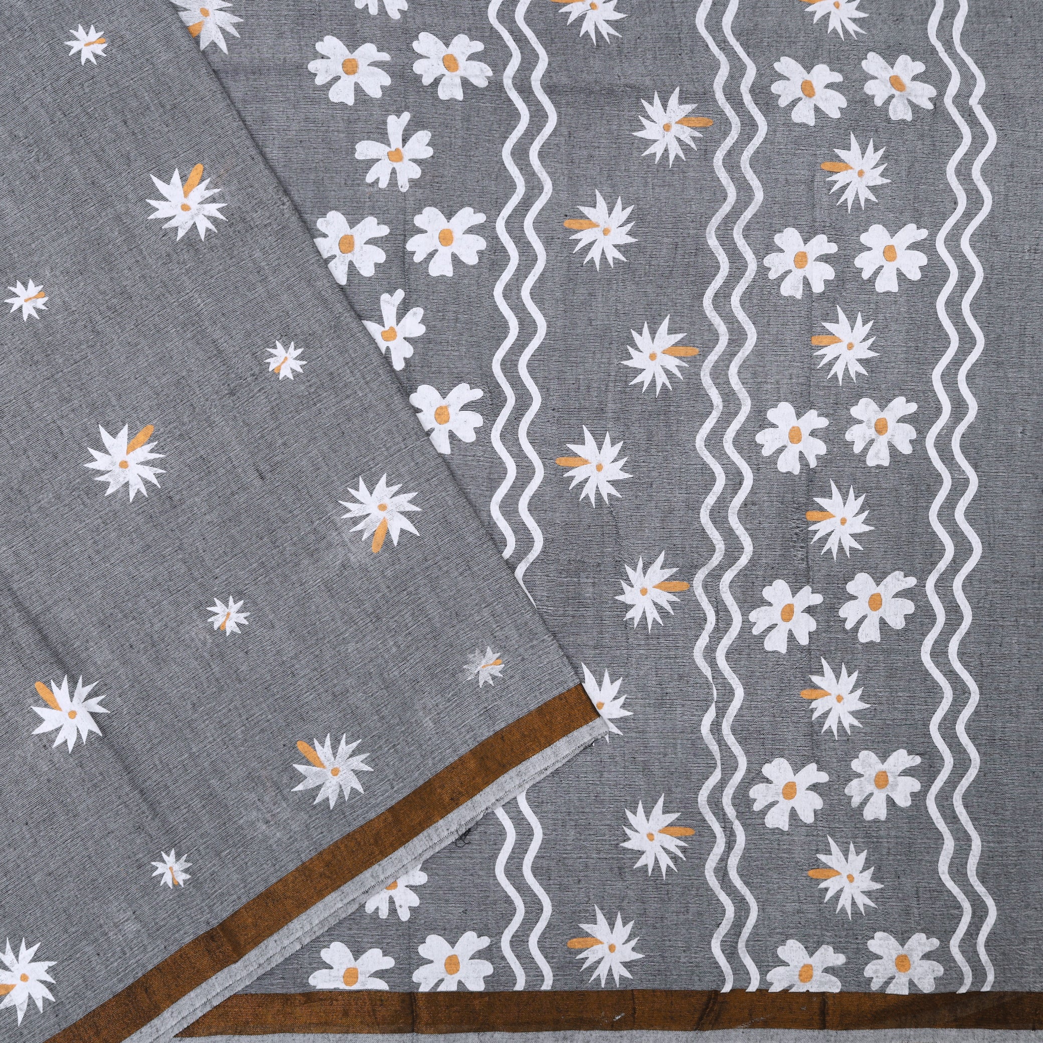 Grey Linen Cotton Saree with Contrast Blouse