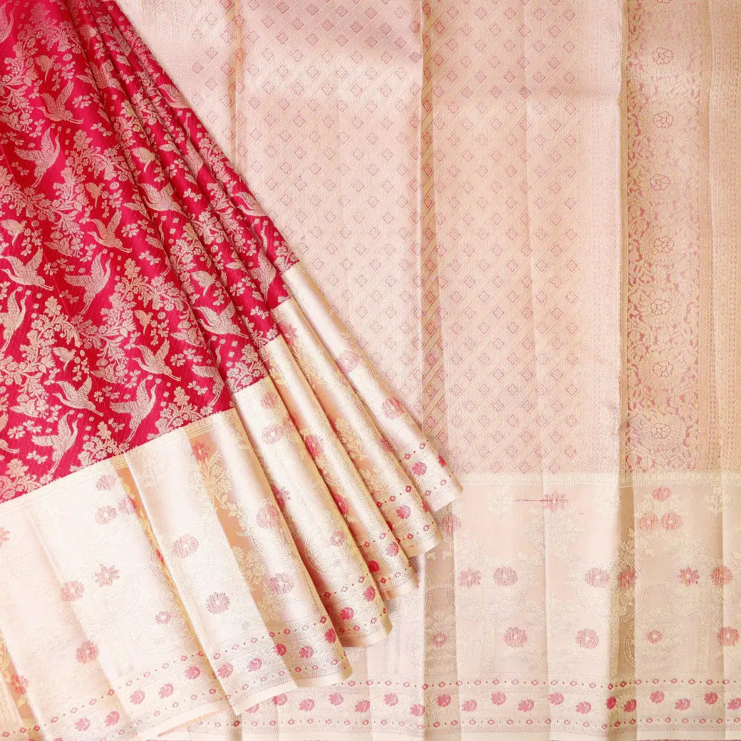 Red with off White  Kanchipuram Wedding silk saree