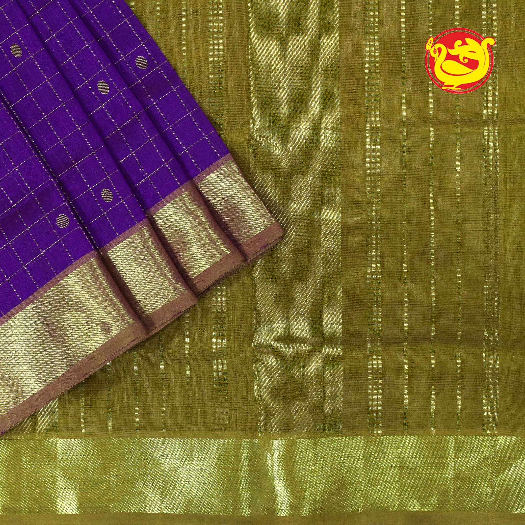 Purple With Mustard Pure Arani Silk Cotton Saree