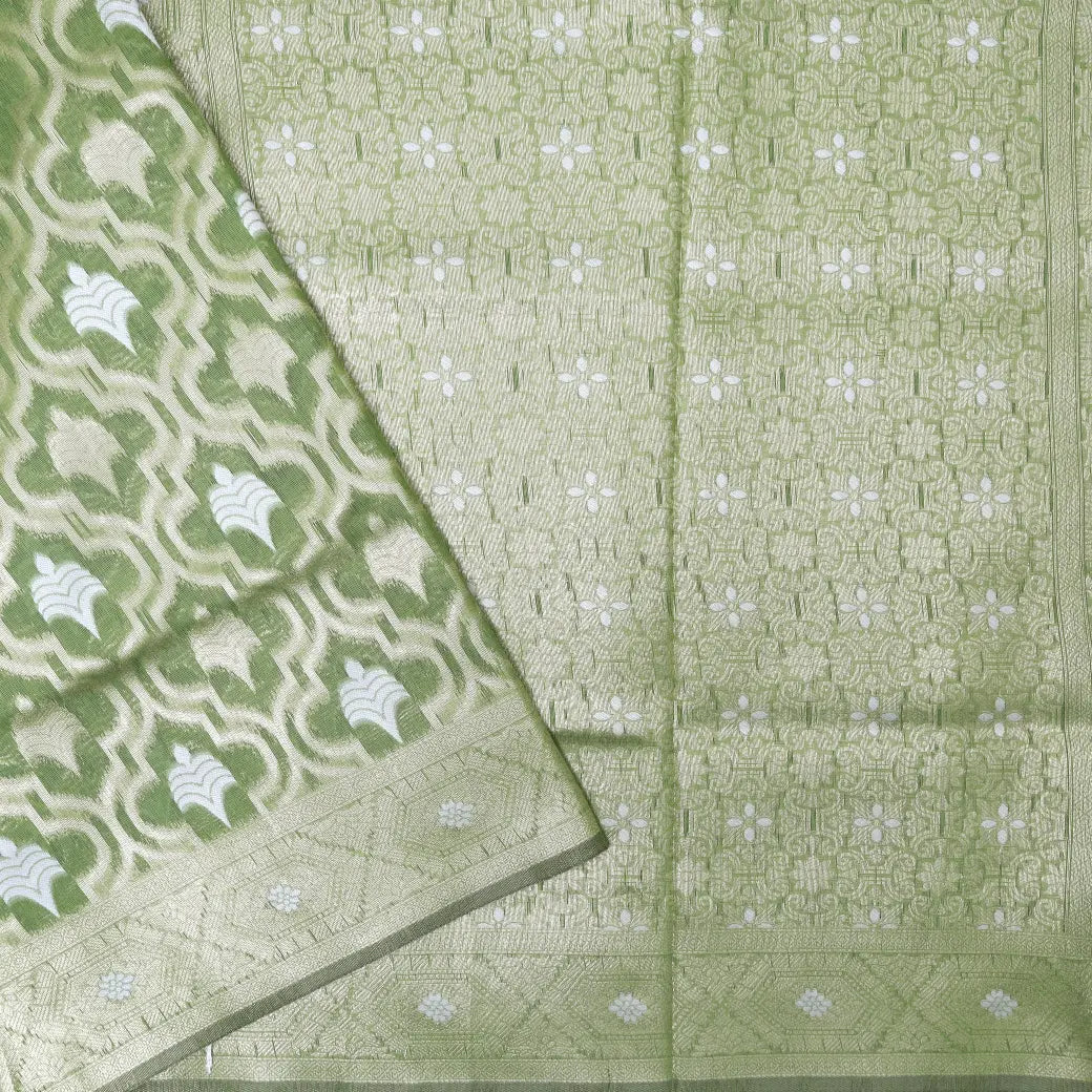 GREEN WITH WHITE  LINEN JACQUARD  SAREES