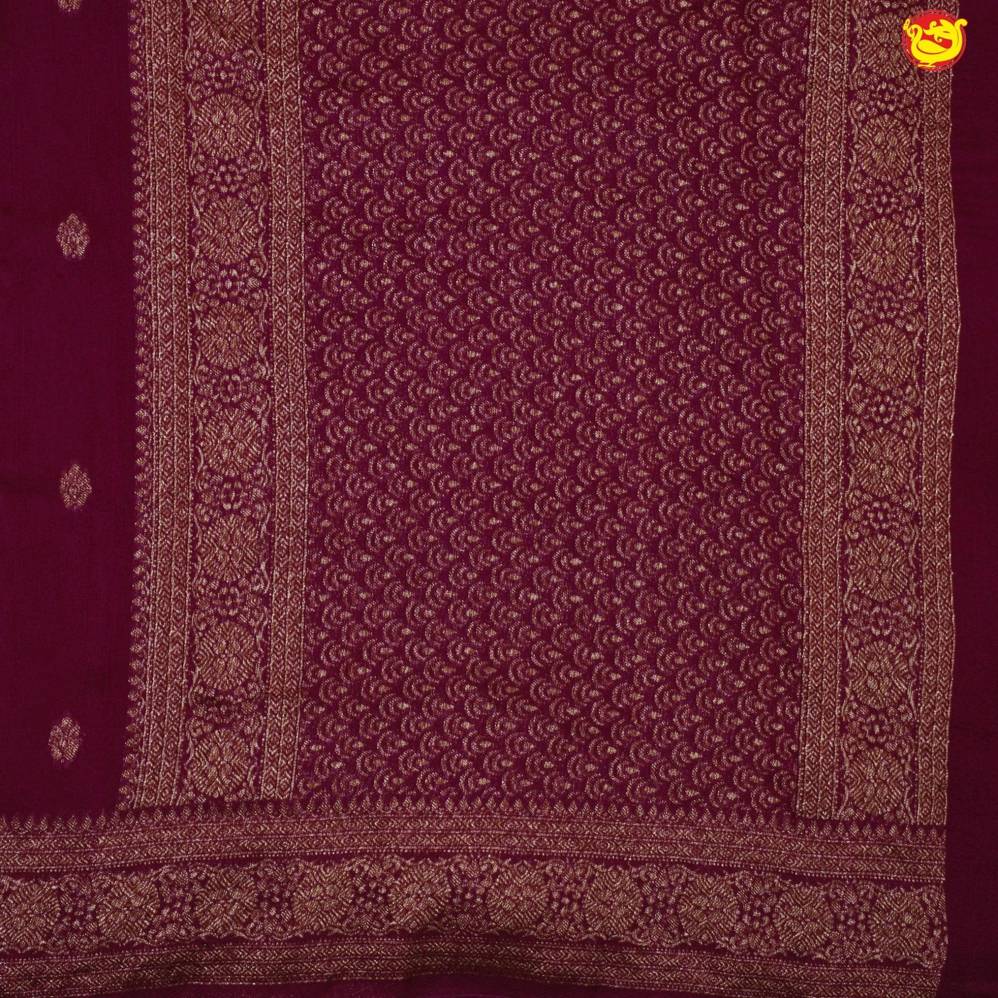 Dark Magenta With Floral Motifs Copper Zari Khadi Banarasi Tussar Silk Saree