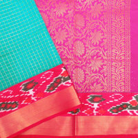 Rama Sky Blue With Rani Pink Semi Pochampalli Zari Border Silk Cotton Saree
