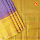 Lavender and Lemon Yellow With Gold Zari Checked Floral Buttas Pure Silk Cotton Saree