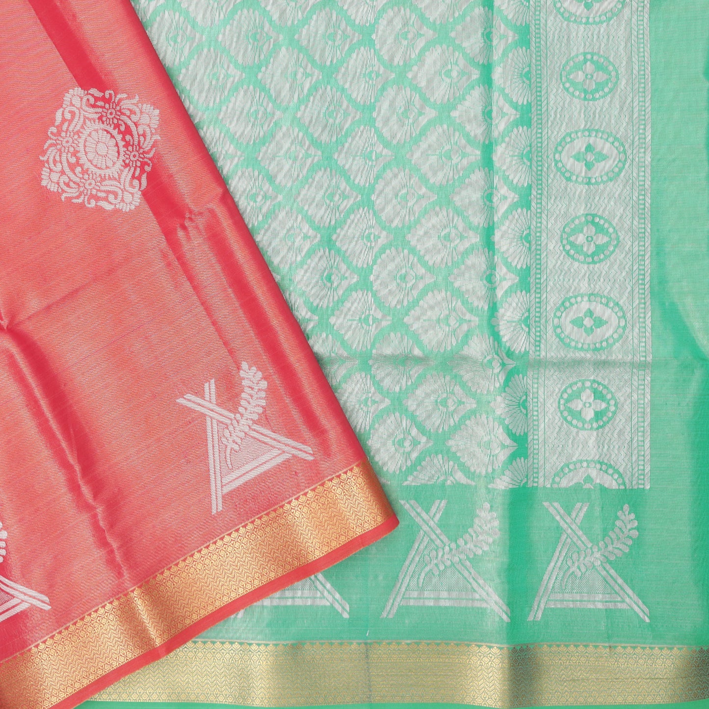 peach and sea green Tissue Silk Saree