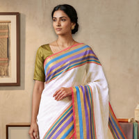 Off White With Multi Colour  Mul Mul Cotton Saree