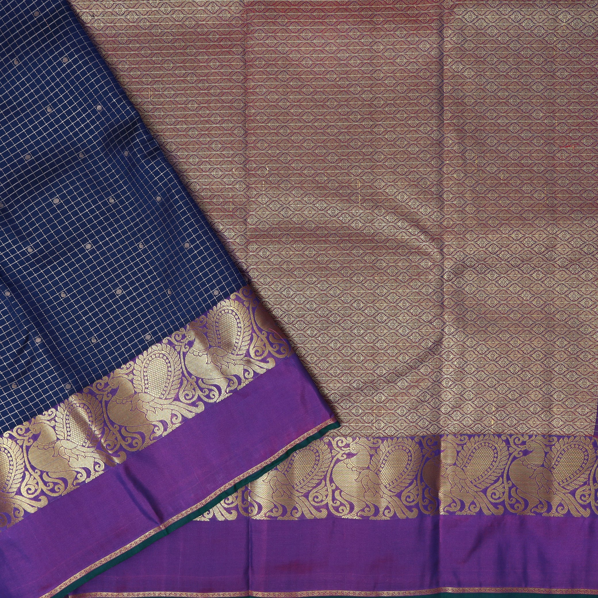 Navy Blue With Purple Gold Zari Yuvana Semi Soft Silk Saree