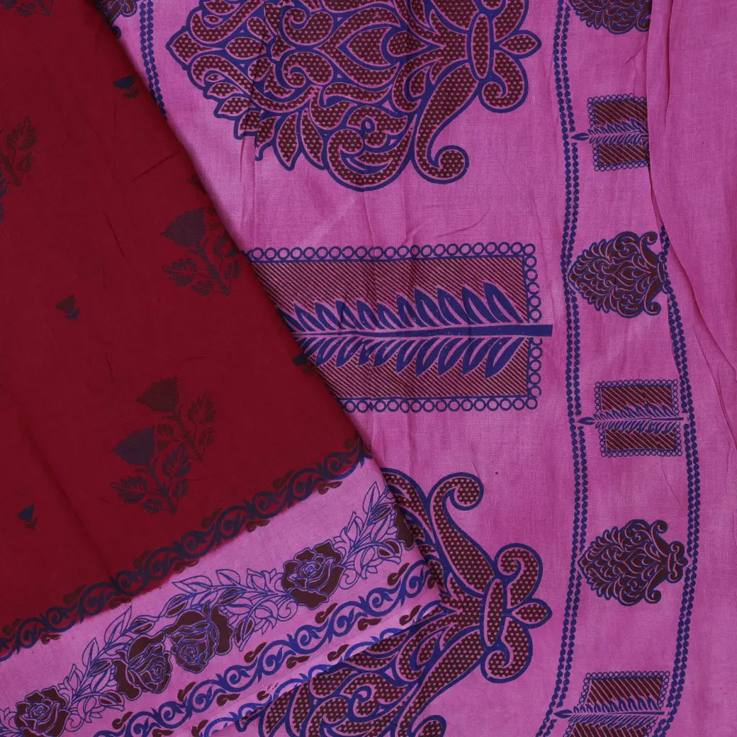 maroon and pink Sungudi Cotton Saree without Blouse