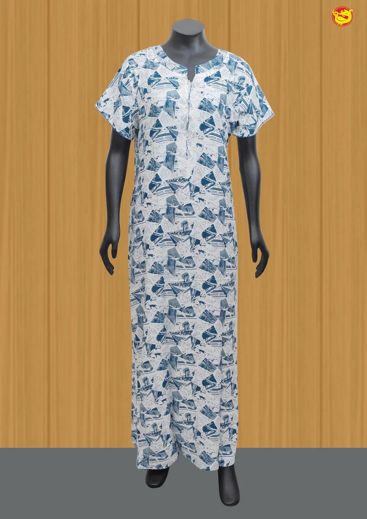 White with blue Women’s Nighty - Thenianantham