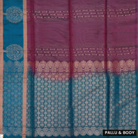 Dark magenta with peacock blue soft silk saree