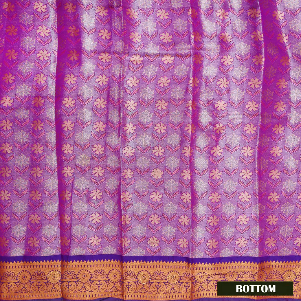 Magenta With Purple Border Floral Design Traditional  Pattu Pavadai Material