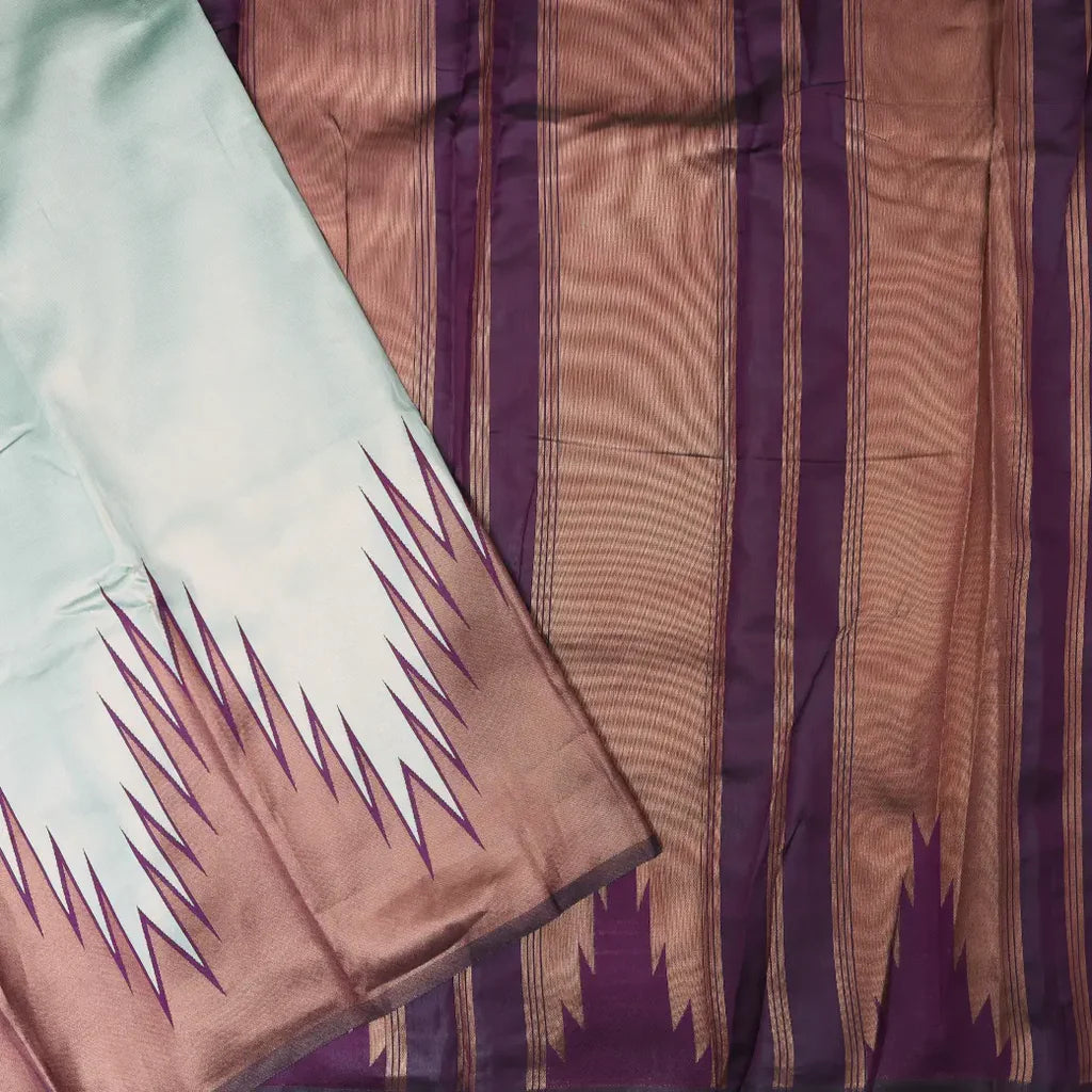 Baby Aqua with Purple Gopuram Semi Silk saree