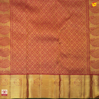 Crimson Red Jacquard Gold Zari Floral Design Pure Kanjivaram Subhalaya Wedding Silk Saree - Thenianantham