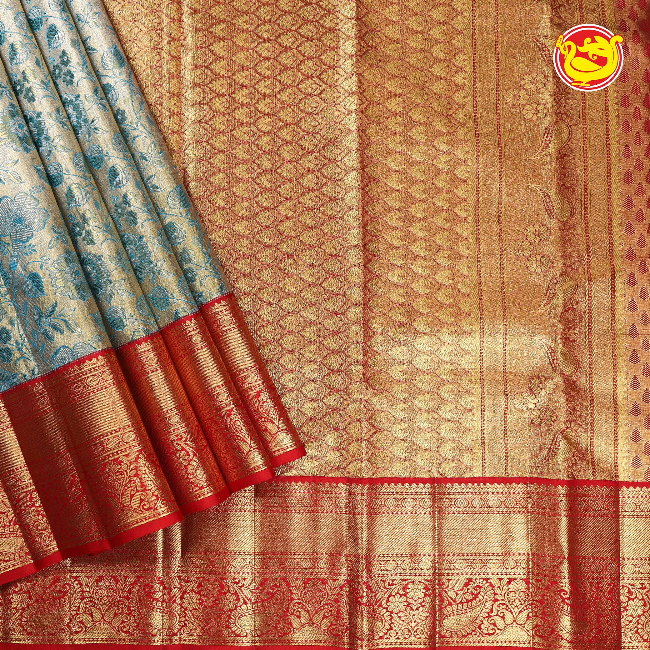 Golden Tissue with Red Wedding silk sarees