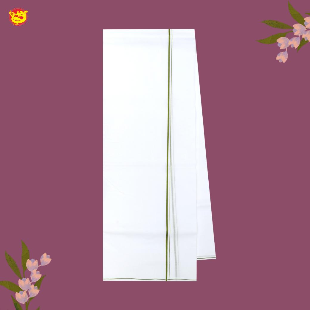White with Green Border Single Layer Cotton Men’s Dhoti