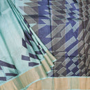 Pure Tussar Silk Saree Turquoise Blue and  Blue Shade With Floral Design and Painted Prints and Zari Woven Border