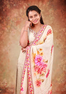 Cream With Pink Floral Design ladies Branded   straight Cut Churidar